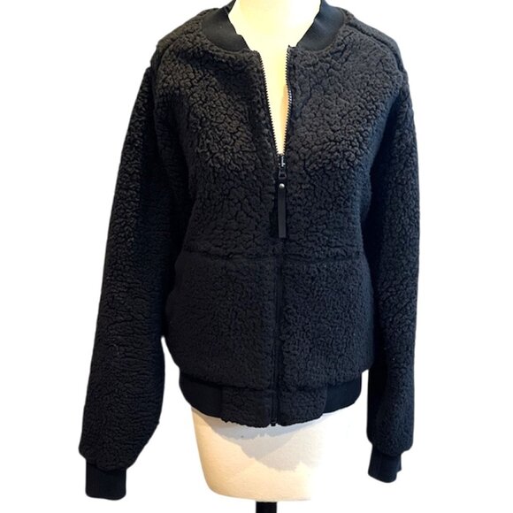 Prana Reversible Black Sherpa Style Bomber Jacket - Picture 1 of 9